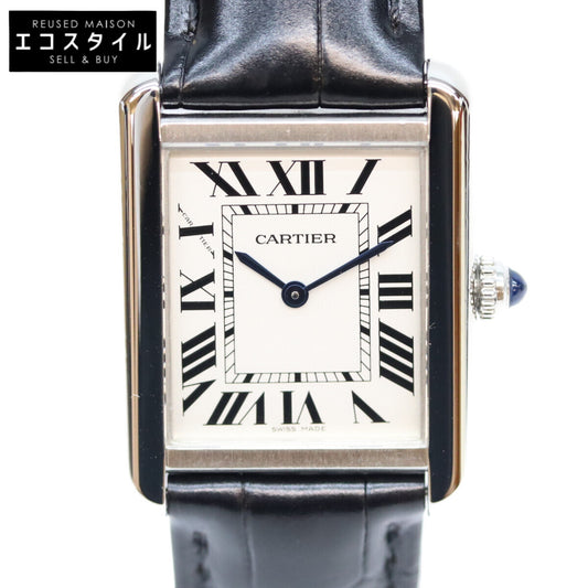 Cartier カルティエ 17年 WSTA0030 SS タンクソロSM シルバー文字盤 QZ クロコ 革 時計 腕時計