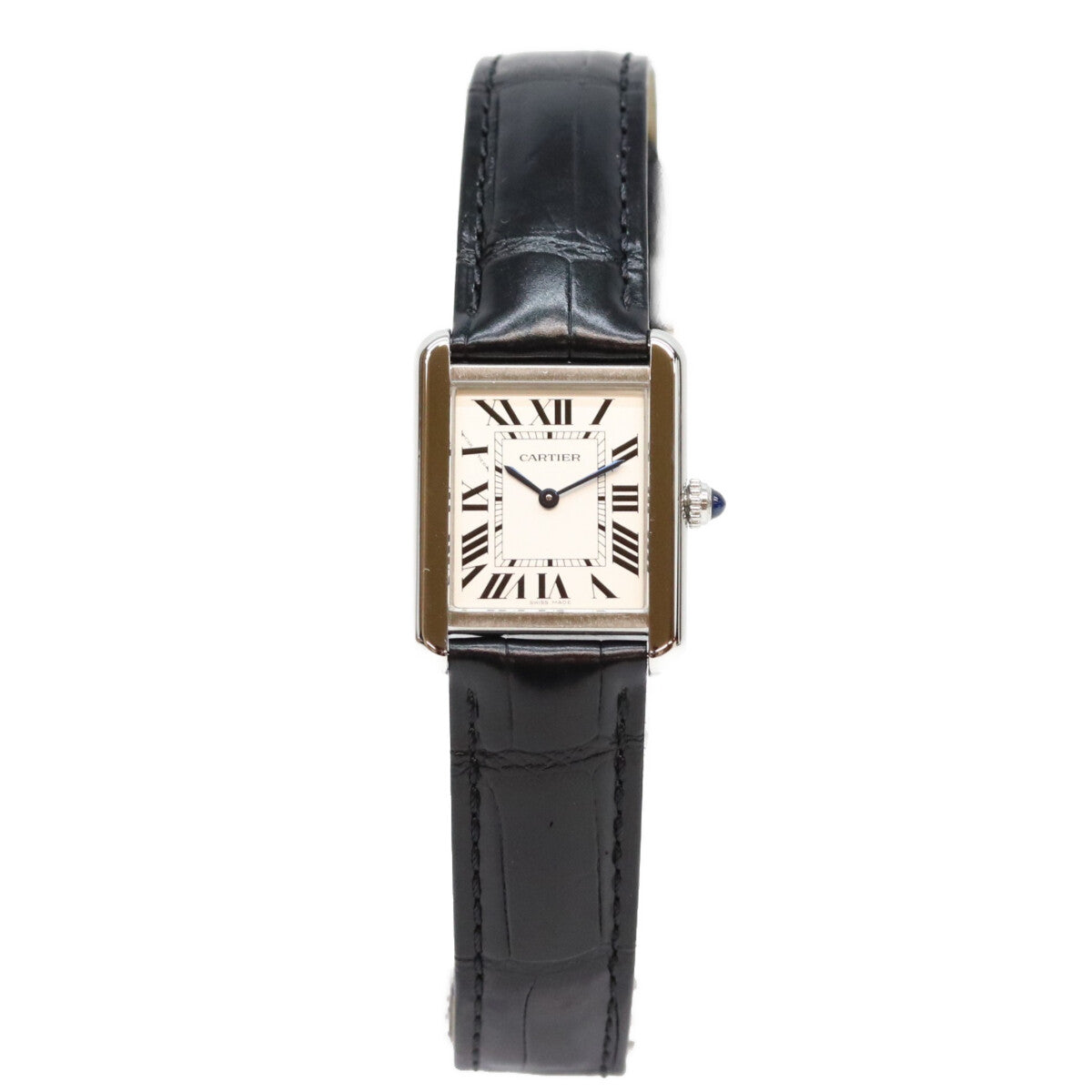 Cartier カルティエ 17年 WSTA0030 SS タンクソロSM シルバー文字盤 QZ クロコ 革 時計 腕時計