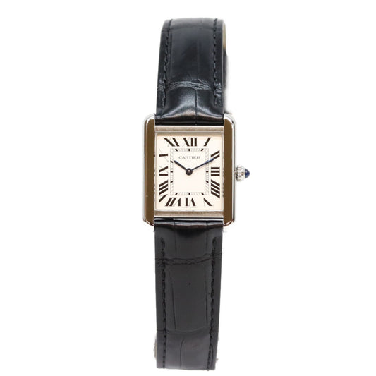 Cartier カルティエ 17年 WSTA0030 SS タンクソロSM シルバー文字盤 QZ クロコ 革 時計 腕時計