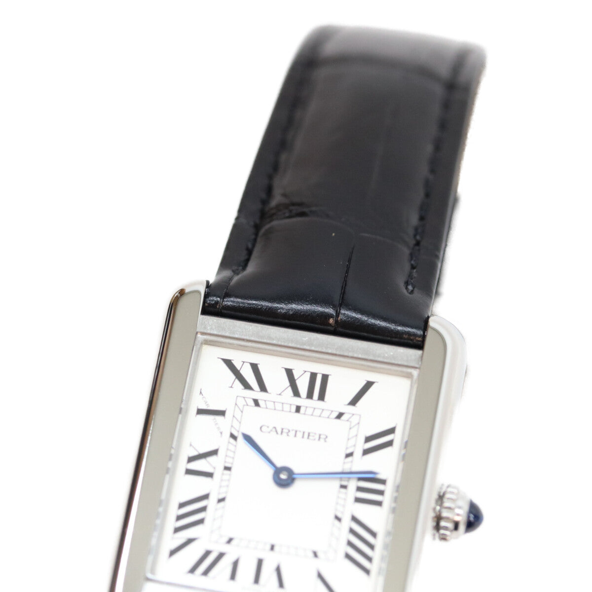 Cartier カルティエ 17年 WSTA0030 SS タンクソロSM シルバー文字盤 QZ クロコ 革 時計 腕時計