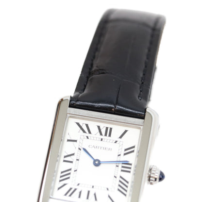 Cartier カルティエ 17年 WSTA0030 SS タンクソロSM シルバー文字盤 QZ クロコ 革 時計 腕時計