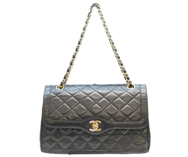 CHANEL シャネル 0番 黒 ラムスキン ダブルフラップ パリ限定 マトラッセ26 ショルダーバッグ ショルダーバッグ