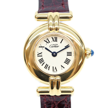 Cartier カルティエ 90s W1000654 925 マストコリゼヴェルメイユSM クロコ アイボリーローマ文字盤 QZ 時計 腕時計