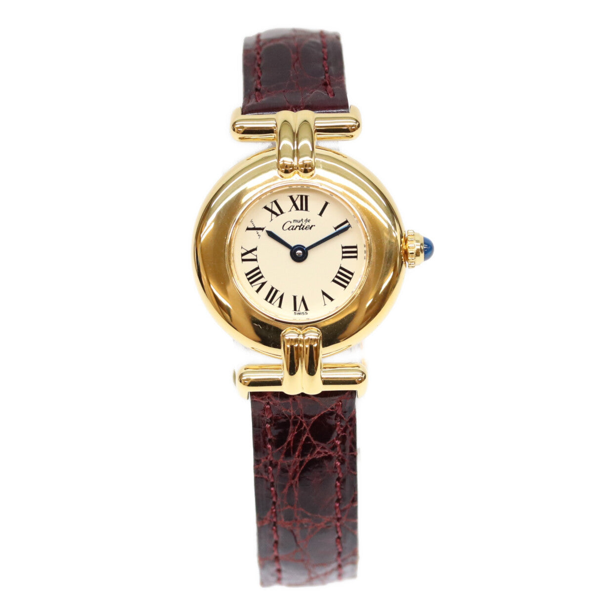 Cartier カルティエ 90s W1000654 925 マストコリゼヴェルメイユSM クロコ アイボリーローマ文字盤 QZ 時計 腕時計