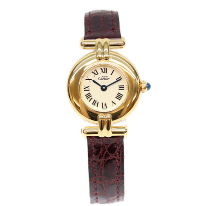 Cartier カルティエ 90s W1000654 925 マストコリゼヴェルメイユSM クロコ アイボリーローマ文字盤 QZ 時計 腕時計
