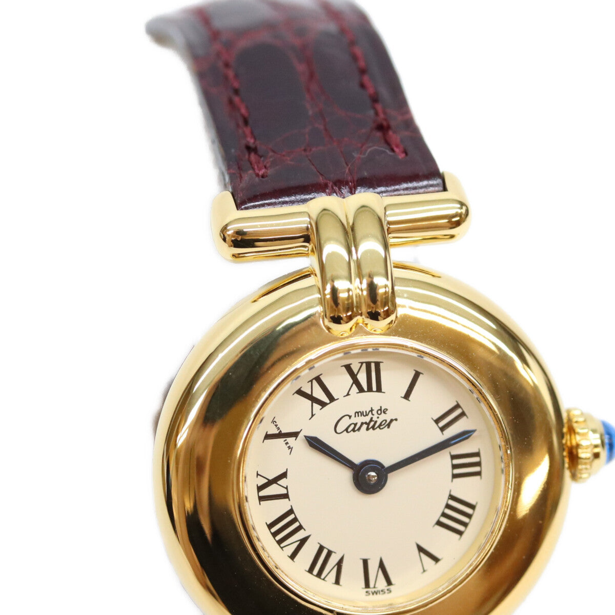 Cartier カルティエ 90s W1000654 925 マストコリゼヴェルメイユSM クロコ アイボリーローマ文字盤 QZ 時計 腕時計