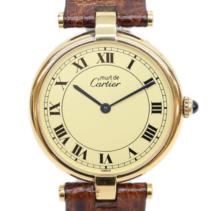 Cartier カルティエ 90s 925 マストヴァンドームヴェルメイユLM アイボリーローマ文字盤 QZ 時計 腕時計