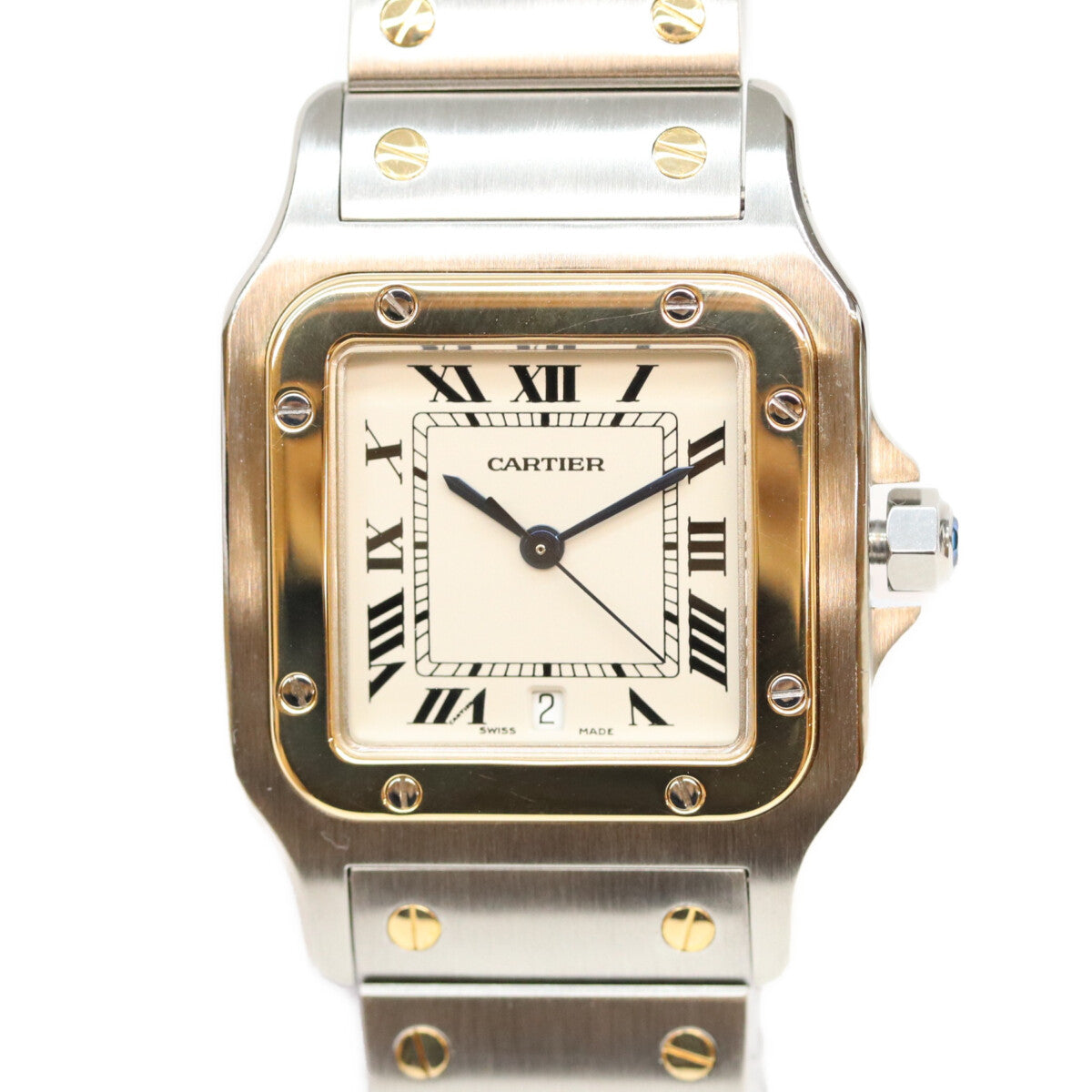 Cartier カルティエ 80-90s W20011C4 サントスガルベLM アイボリー文字盤 デイト SS QZ 時計 腕時計
