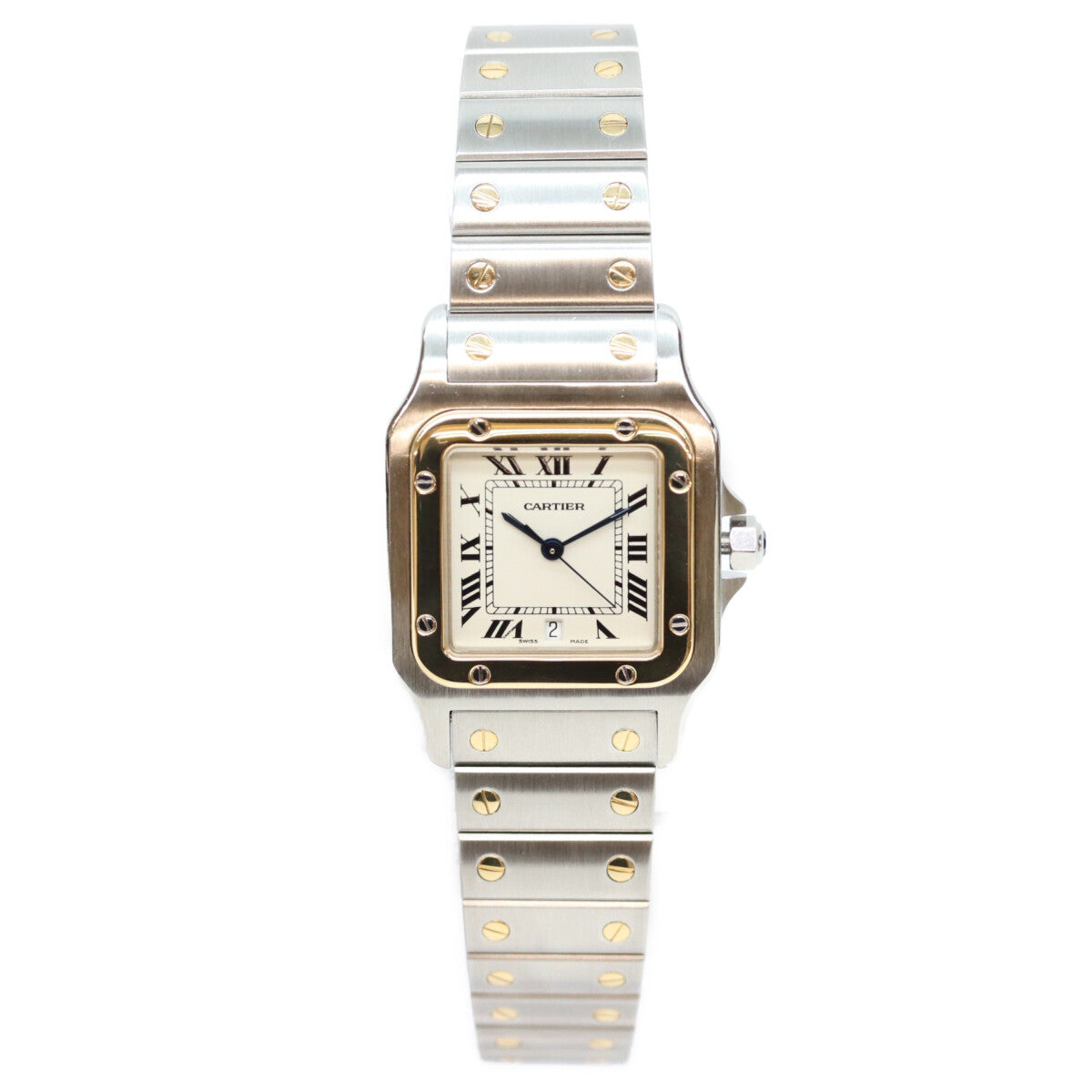Cartier カルティエ 80-90s W20011C4 サントスガルベLM アイボリー文字盤 デイト SS QZ 時計 腕時計