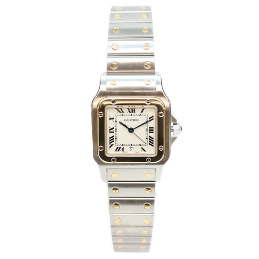 Cartier カルティエ 80-90s W20011C4 サントスガルベLM アイボリー文字盤 デイト SS QZ 時計 腕時計