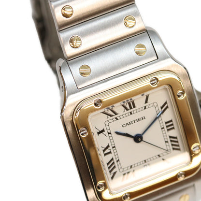 Cartier カルティエ 80-90s W20011C4 サントスガルベLM アイボリー文字盤 デイト SS QZ 時計 腕時計