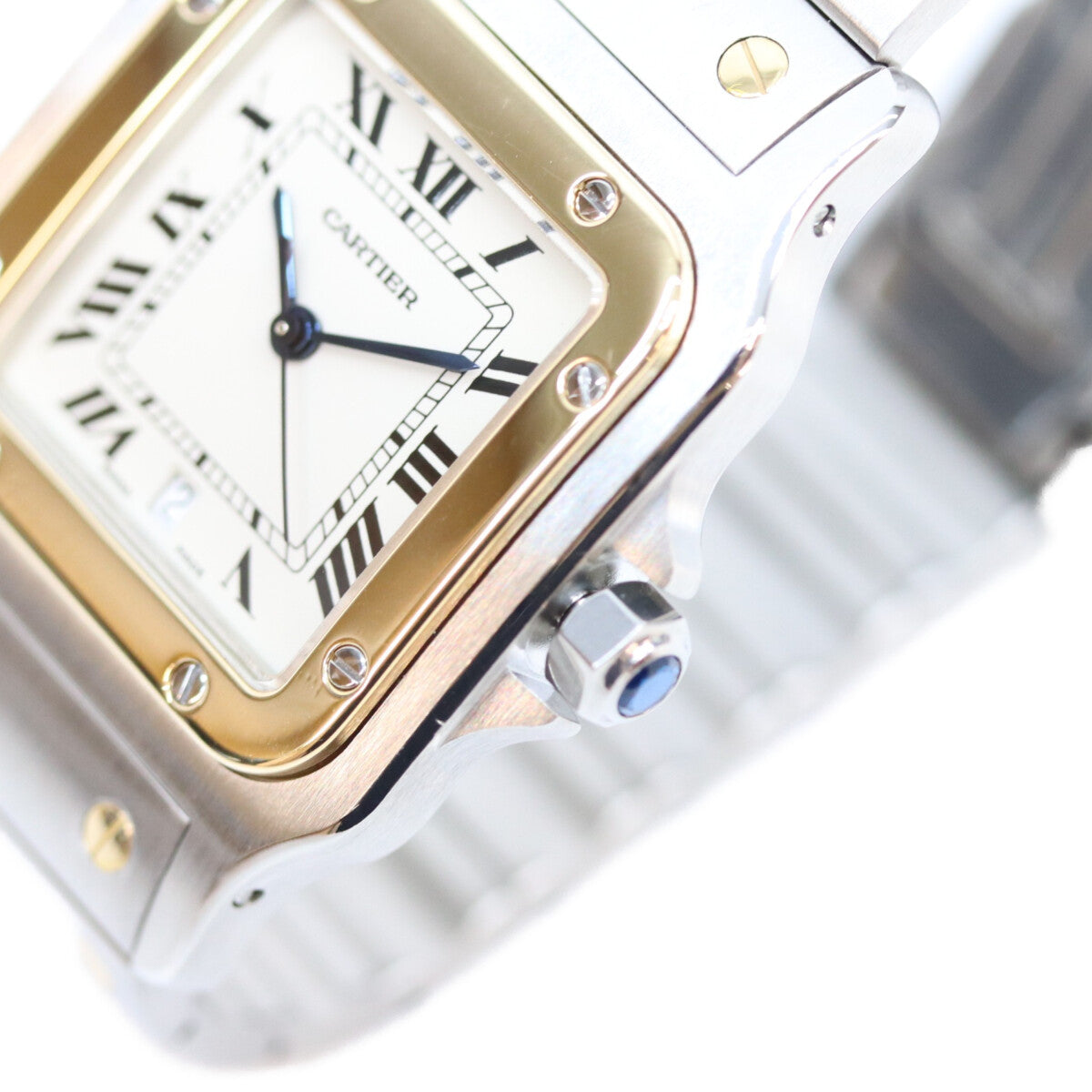 Cartier カルティエ 80-90s W20011C4 サントスガルベLM アイボリー文字盤 デイト SS QZ 時計 腕時計
