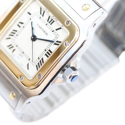 Cartier カルティエ 80-90s W20011C4 サントスガルベLM アイボリー文字盤 デイト SS QZ 時計 腕時計