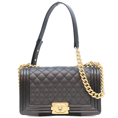 CHANEL シャネル A67086 黒 キャビア ゴールド金具 ボーイシャネル25 ミディアム バッグ ショルダーバッグ