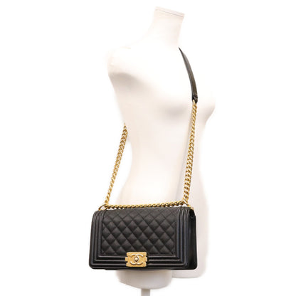 CHANEL シャネル A67086 黒 キャビア ゴールド金具 ボーイシャネル25 ミディアム バッグ ショルダーバッグ