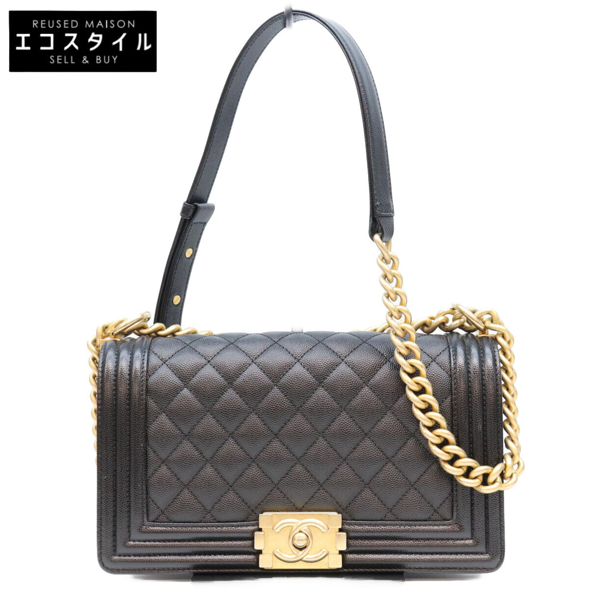 CHANEL シャネル A67086 黒 キャビア ゴールド金具 ボーイシャネル25 ミディアム バッグ ショルダーバッグ