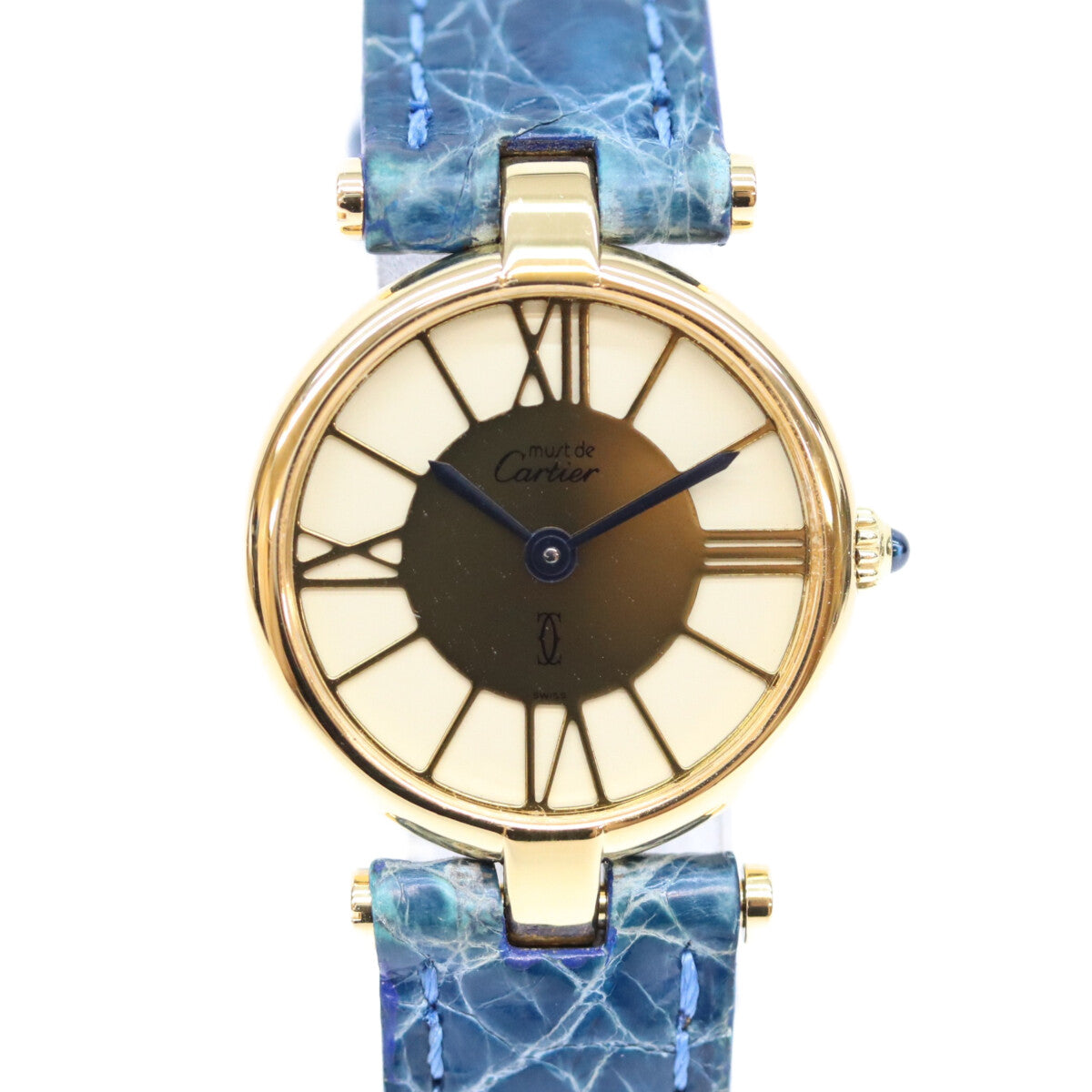 Cartier カルティエ 80-90s 925 マストヴァンドームSM ヴェルメイユ クロコ クロワゾネ文字盤 QZ 時計 腕時計