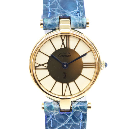 Cartier カルティエ 80-90s 925 マストヴァンドームSM ヴェルメイユ クロコ クロワゾネ文字盤 QZ 時計 腕時計
