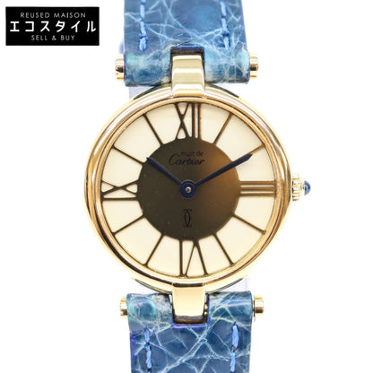 Cartier カルティエ 80-90s 925 マストヴァンドームSM ヴェルメイユ クロコ クロワゾネ文字盤 QZ 時計 腕時計