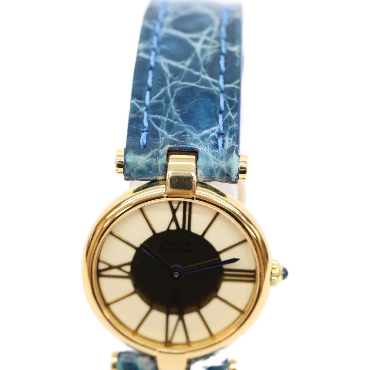 Cartier カルティエ 80-90s 925 マストヴァンドームSM ヴェルメイユ クロコ クロワゾネ文字盤 QZ 時計 腕時計