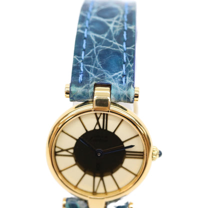 Cartier カルティエ 80-90s 925 マストヴァンドームSM ヴェルメイユ クロコ クロワゾネ文字盤 QZ 時計 腕時計