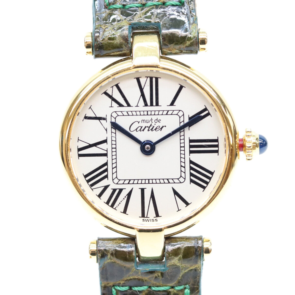 Cartier カルティエ 94年 925 マストヴァンドームヴェルメイユSM クロコ シルバーオパラン文字盤 QZ 時計 腕時計