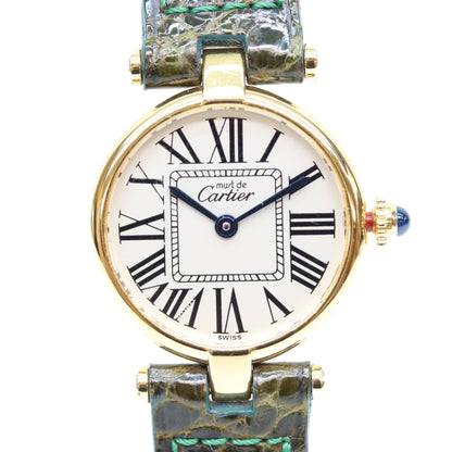 Cartier カルティエ 94年 925 マストヴァンドームヴェルメイユSM クロコ シルバーオパラン文字盤 QZ 時計 腕時計