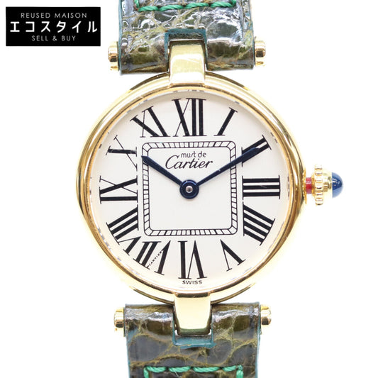 Cartier カルティエ 94年 925 マストヴァンドームヴェルメイユSM クロコ シルバーオパラン文字盤 QZ 時計 腕時計