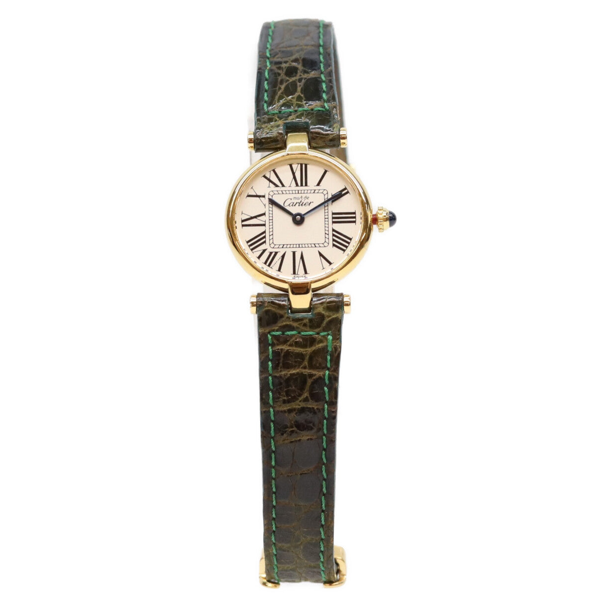 Cartier カルティエ 94年 925 マストヴァンドームヴェルメイユSM クロコ シルバーオパラン文字盤 QZ 時計 腕時計
