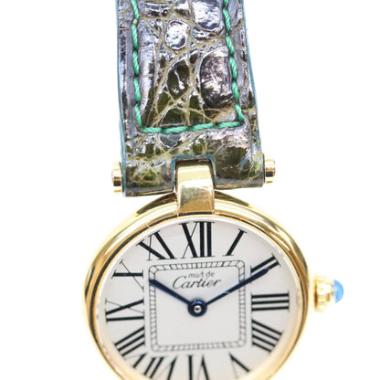Cartier カルティエ 94年 925 マストヴァンドームヴェルメイユSM クロコ シルバーオパラン文字盤 QZ 時計 腕時計