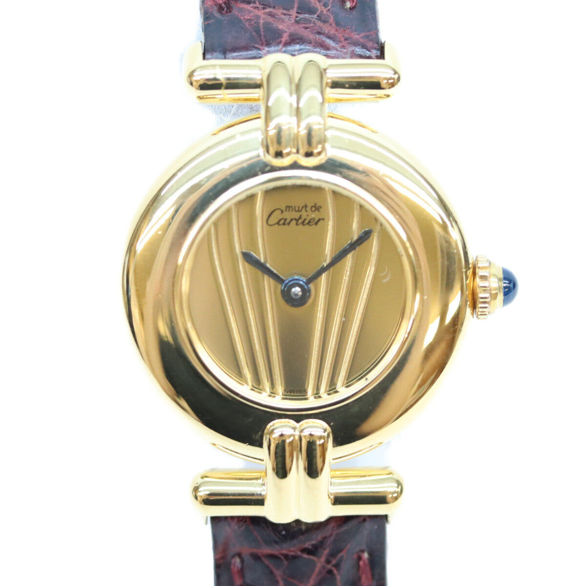 Cartier カルティエ 90s 925 マストコリゼSM ヴェルメイユ クロコ ゴールド文字盤 QZ 時計 腕時計