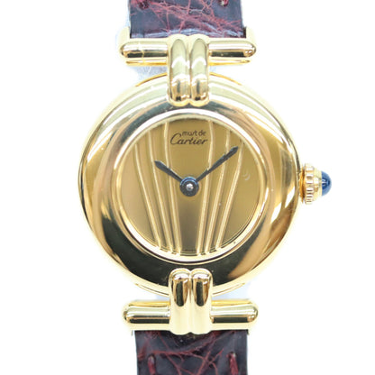 Cartier カルティエ 90s 925 マストコリゼSM ヴェルメイユ クロコ ゴールド文字盤 QZ 時計 腕時計