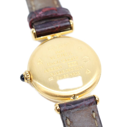 Cartier カルティエ 90s 925 マストコリゼSM ヴェルメイユ クロコ ゴールド文字盤 QZ 時計 腕時計
