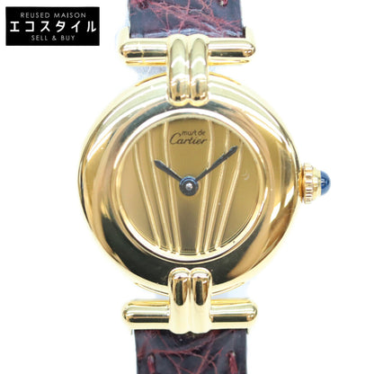 Cartier カルティエ 90s 925 マストコリゼSM ヴェルメイユ クロコ ゴールド文字盤 QZ 時計 腕時計