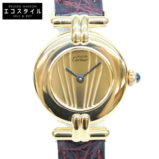 Cartier カルティエ 90s 925 マストコリゼSM ヴェルメイユ クロコ ゴールド文字盤 QZ 時計 腕時計