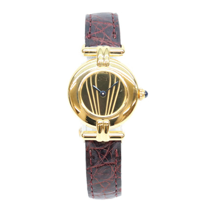 Cartier カルティエ 90s 925 マストコリゼSM ヴェルメイユ クロコ ゴールド文字盤 QZ 時計 腕時計