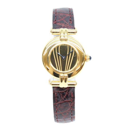Cartier カルティエ 90s 925 マストコリゼSM ヴェルメイユ クロコ ゴールド文字盤 QZ 時計 腕時計