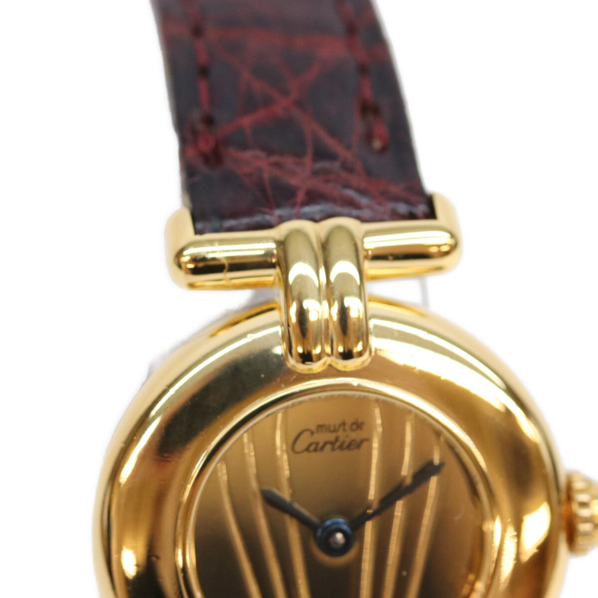 Cartier カルティエ 90s 925 マストコリゼSM ヴェルメイユ クロコ ゴールド文字盤 QZ 時計 腕時計