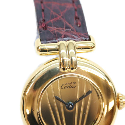 Cartier カルティエ 90s 925 マストコリゼSM ヴェルメイユ クロコ ゴールド文字盤 QZ 時計 腕時計
