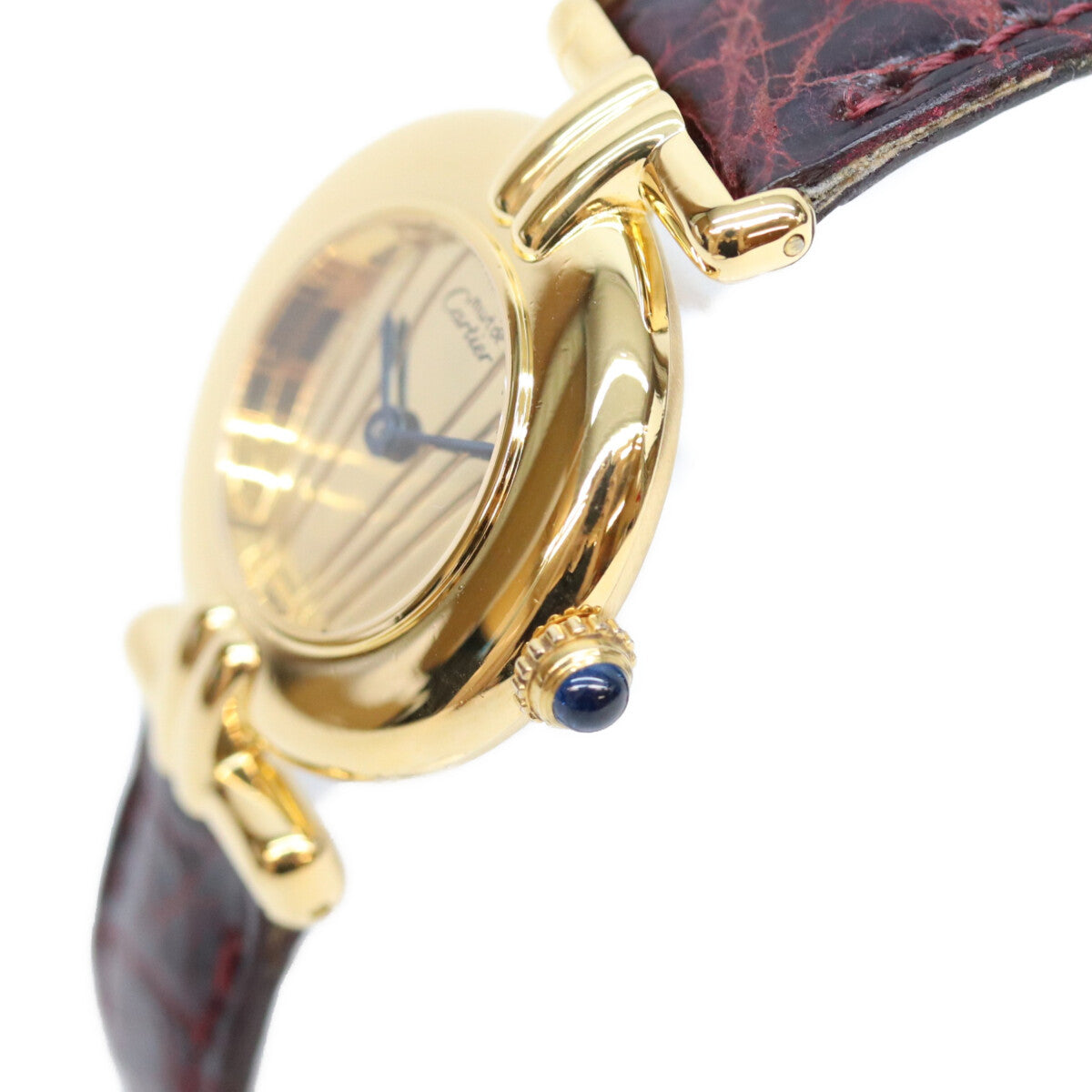Cartier カルティエ 90s 925 マストコリゼSM ヴェルメイユ クロコ ゴールド文字盤 QZ 時計 腕時計