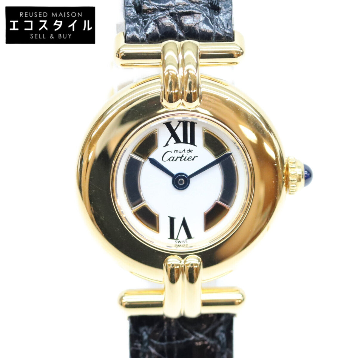 Cartier カルティエ 90s W1006654 925 マストコリゼSM ヴェルメイユ クロコ サイドトリニティ文字盤 QZ 時計 腕時計