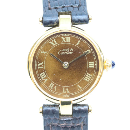 Cartier カルティエ 80-90s 925 マストヴァンドームSM ヴェルメイユ マホガニーブラウン文字盤 QZ 時計 腕時計