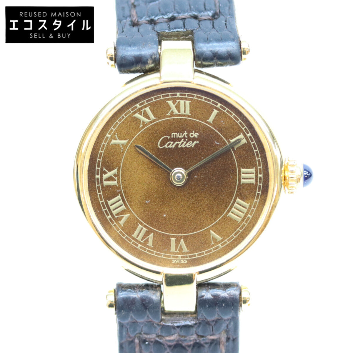 Cartier カルティエ 80-90s 925 マストヴァンドームSM ヴェルメイユ マホガニーブラウン文字盤 QZ 時計 腕時計
