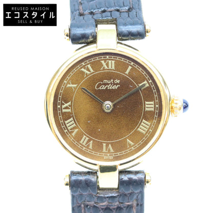 Cartier カルティエ 80-90s 925 マストヴァンドームSM ヴェルメイユ マホガニーブラウン文字盤 QZ 時計 腕時計