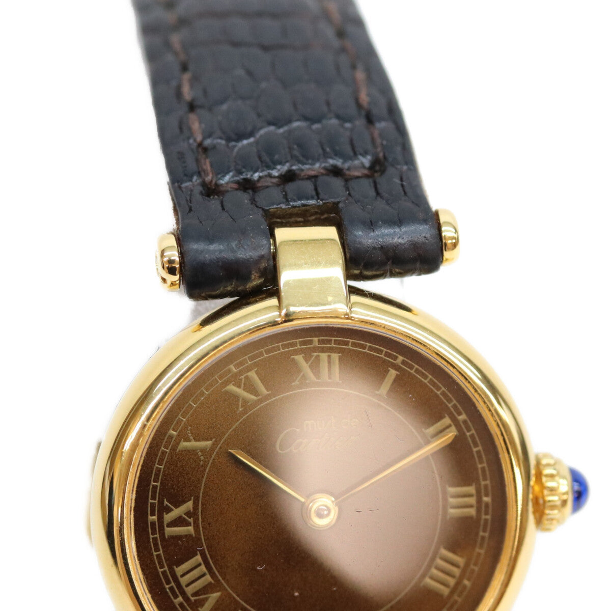 Cartier カルティエ 80-90s 925 マストヴァンドームSM ヴェルメイユ マホガニーブラウン文字盤 QZ 時計 腕時計