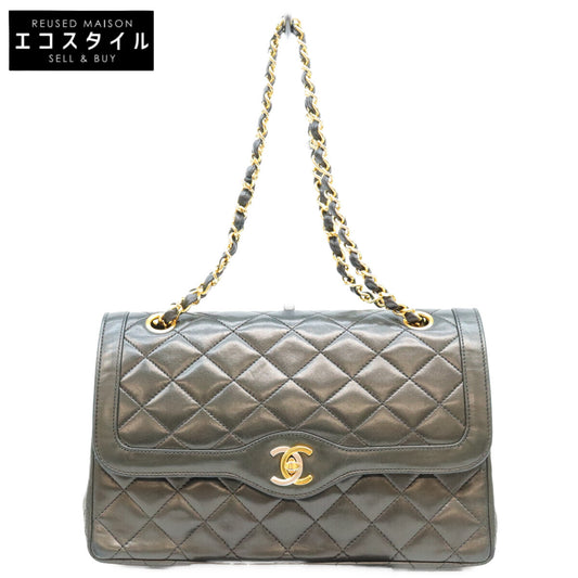 CHANEL シャネル 0番 黒 ラム パリ限定 Wフラップ マトラッセ26 ショルダーバッグ ショルダーバッグ