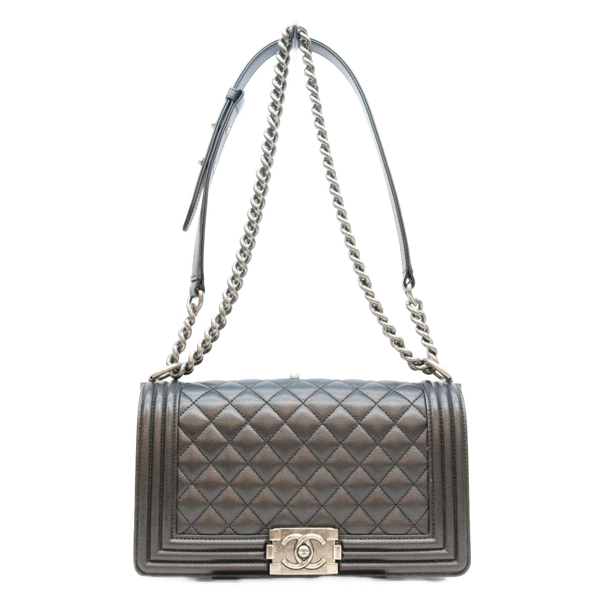 CHANEL シャネル A67086 黒 キャビア SV金具 ボーイシャネル25 ミディアム チェーンショルダーバッグ ショルダーバッグ