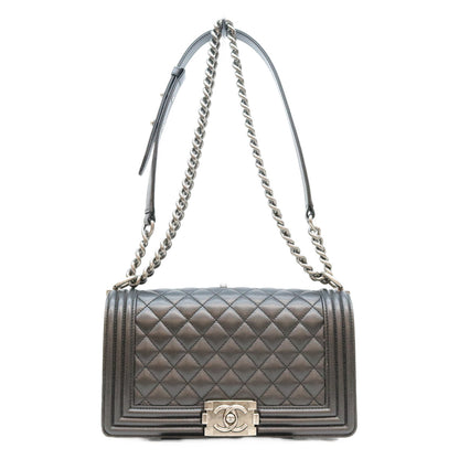 CHANEL シャネル A67086 黒 キャビア SV金具 ボーイシャネル25 ミディアム チェーンショルダーバッグ ショルダーバッグ