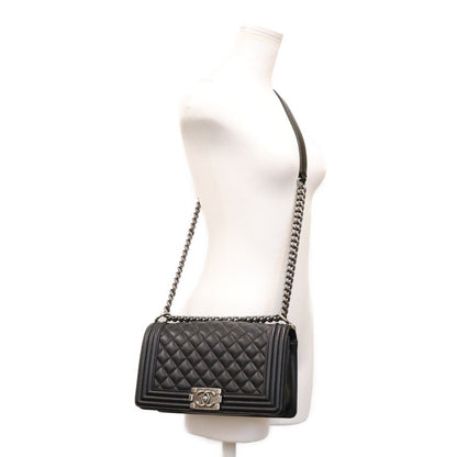 CHANEL シャネル A67086 黒 キャビア SV金具 ボーイシャネル25 ミディアム チェーンショルダーバッグ ショルダーバッグ