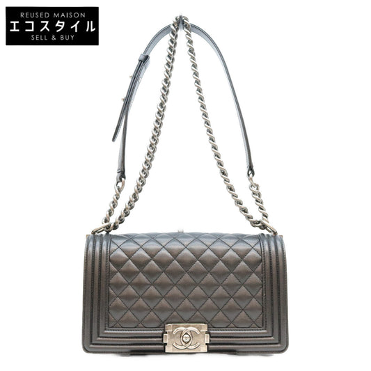 CHANEL シャネル A67086 黒 キャビア SV金具 ボーイシャネル25 ミディアム チェーンショルダーバッグ ショルダーバッグ